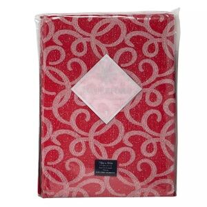 WATERFORD 70" x 84" Christmas Holiday Ribbon Crimson Red & White Tablecloth NEW